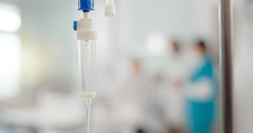 Photo shows a close-up of an IV drip in a medical facility/Getty Images